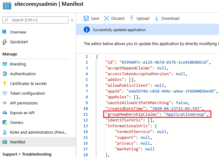 Azure App Registration Change Manifest Application Group Blog Vinicius Deschamps