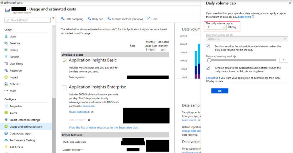 Check Azure Application Insights Daily Volume Cap Blog Vinicius Deschamps