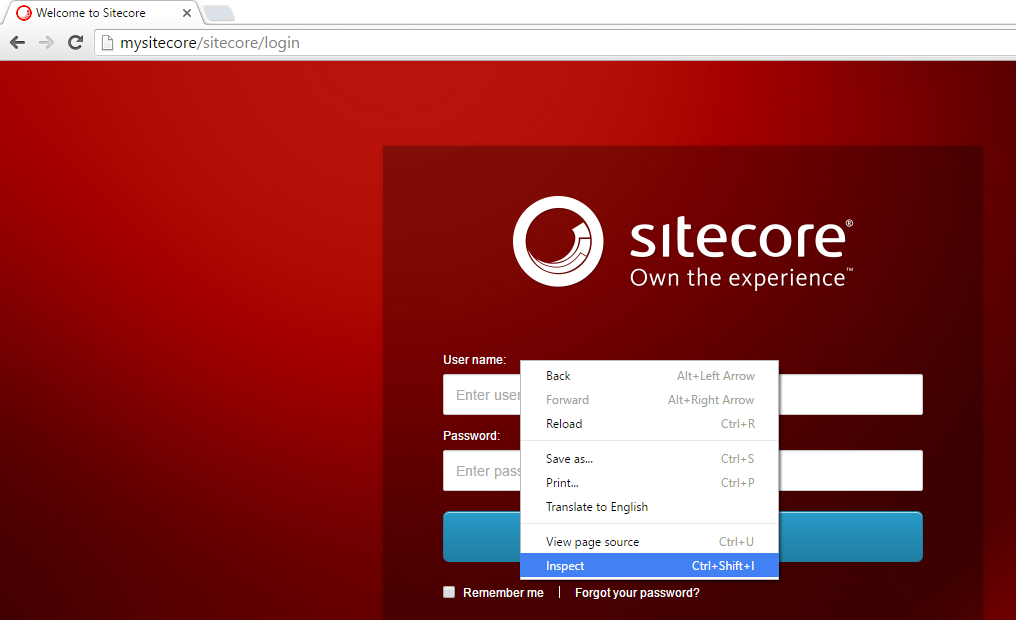 Inspect Sitecore Login Blog Vinicius Deschamps