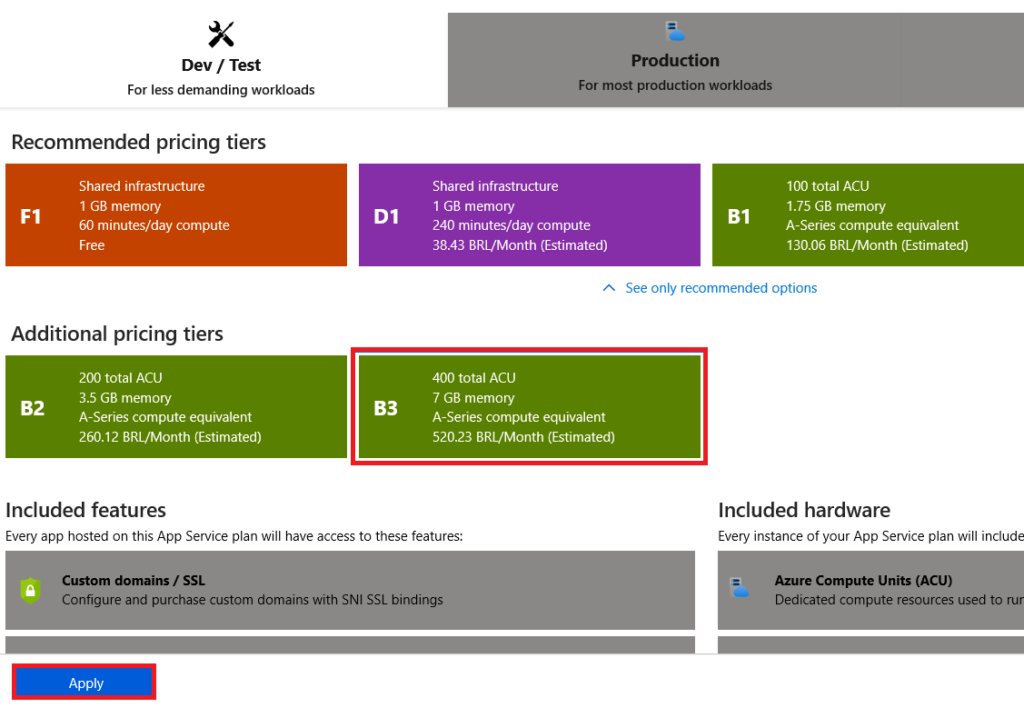 azure app service scale up app service plan change tier b3 tier blog vinicius deschamps