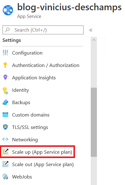 azure app service settings scale up app service plan blog vinicius deschamps