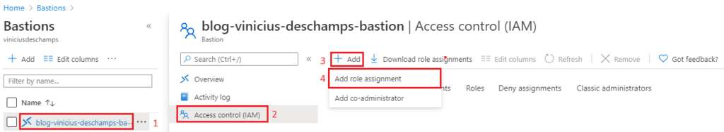 azure bastions access control iam add add role assignment blog vinicius deschamps