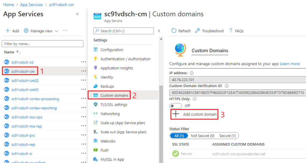 azure app service custom domains add custom domain blog vinicius deschamps