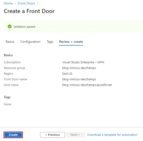 azure create a front door review create create blog vinicius deschamps