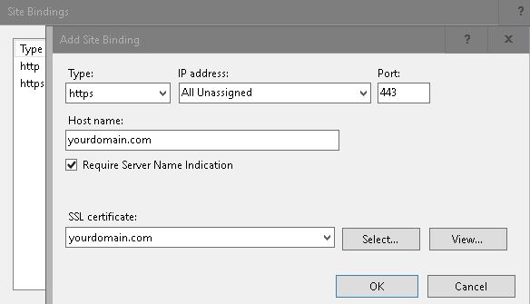 IIS Internet Information Services Add Site Binding Require Server Name Indication Blog Vinicius Deschamps