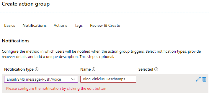 azure create action group create notifications blog vinicius deschamps