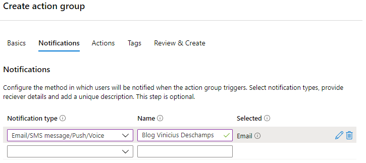 azure create action group notifications review create blog vinicius deschamps