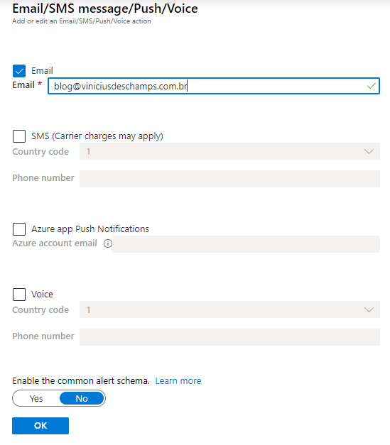 azure create action group notifications set email blog vinicius deschamps