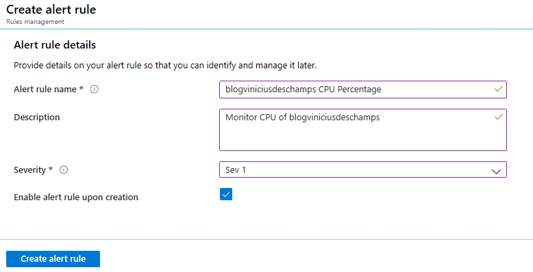 azure create alert rule alert rule details create alert rule blog vinicius deschamps