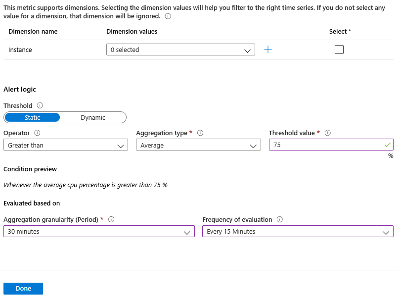 azure create alert rule configure signal logic values blog vinicius deschamps