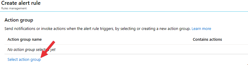 azure create alert rule select action group blog vinicius deschamps