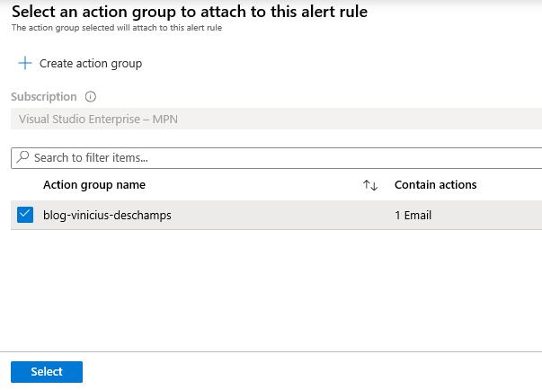 azure create alert rule select an action group to attach to this alert rule blog vinicius deschamps