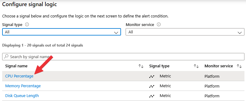 azure create alert select a condition cpu percentage blog vinicius deschamps