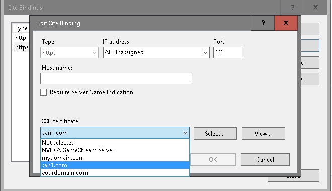 IIS Internet Information Services Edit Site Binding SAN Certificate Blog Vinicius Deschamps