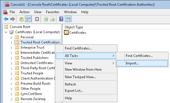 MMC Certificates Trusted Root Certification Import Blog Vinicius Deschamps