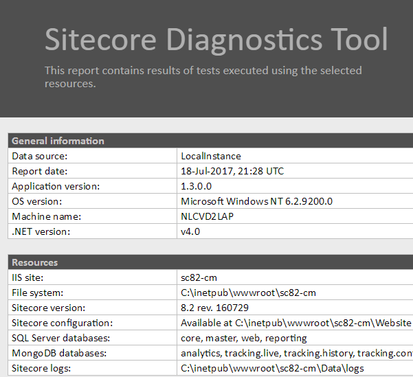 Sitecore Diagnostics Tool Report Blog Vinicius Deschamps