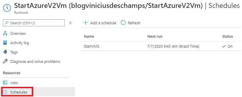 azure automation accounts runbooks schedules next run time blog vinicius deschamps