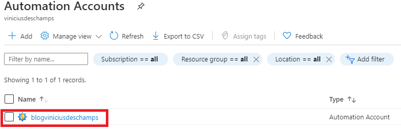 azure automation accounts click on existent one blog vinicius deschamps