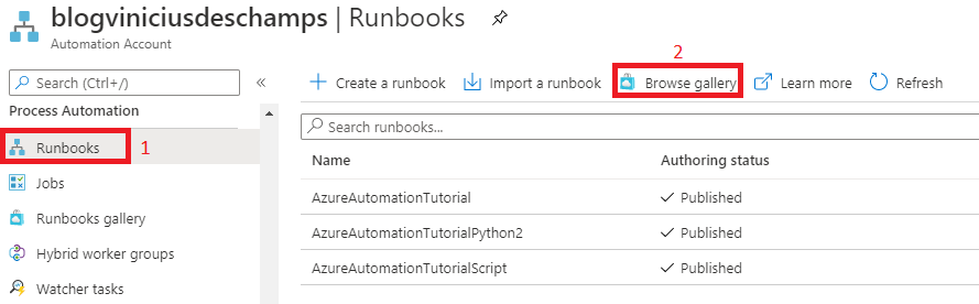 azure automation accounts runbooks browse gallery blog vinicius deschamps