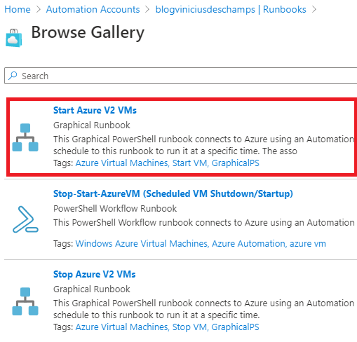 azure automation accounts runbooks browse gallery start azure v2 vms blog vinicius deschamps