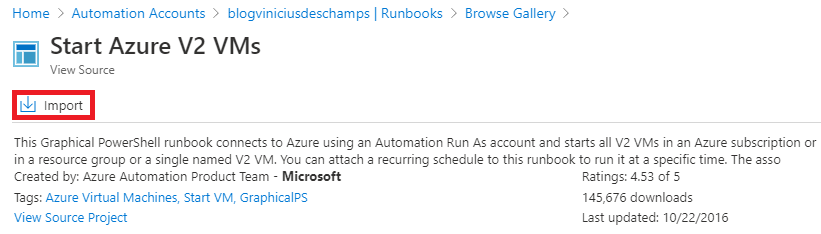 azure automation accounts runbooks browse gallery start azure v2 vms import blog vinicius deschamps