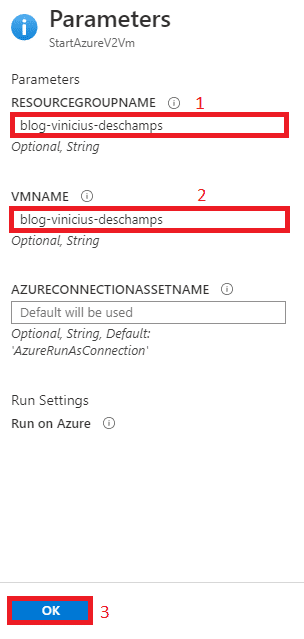 azure automation accounts runbooks link to schedule schedule runbook parameters and run settings parameters blog vinicius deschamps