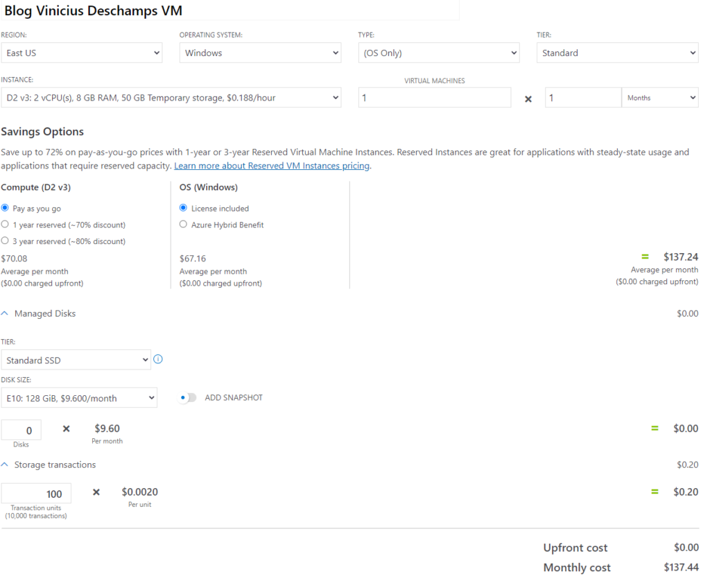 azure pricing calculator d2 v3 virtual machine 1 month basic detailed price blog vinicius deschamps