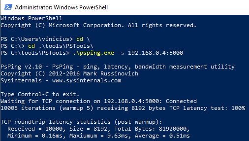 psping setting client server side latency test blog vinicius deschamps