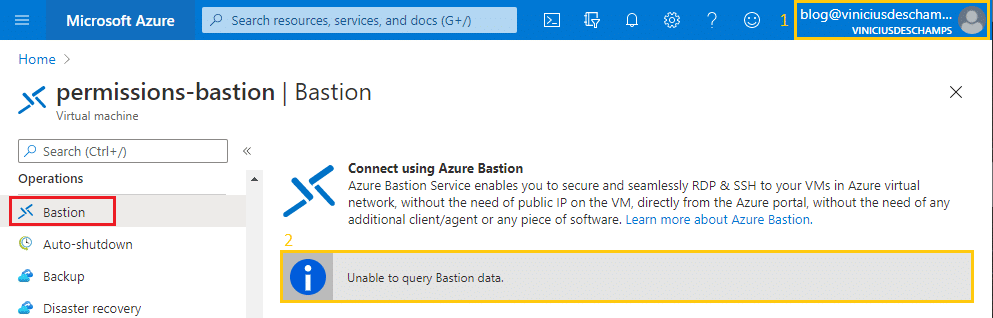 azure bastion connect using azure bastion after receive network interface read permission blog vinicius deschamps