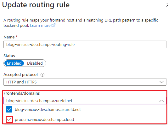 azure front door update routing rule frontends domains blog vinicius deschamps