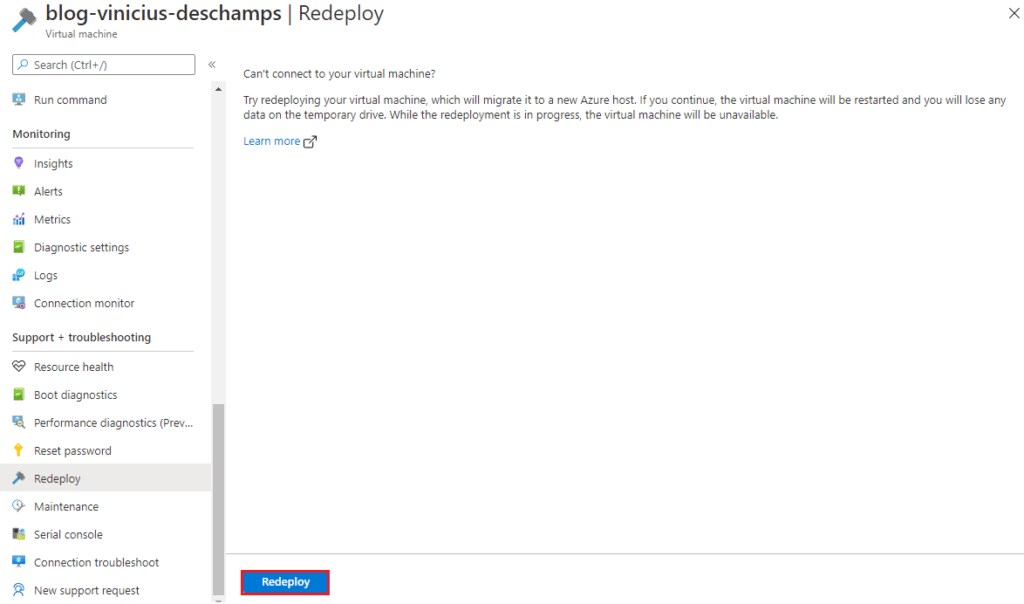 azure redeploy press redeploy button blog vinicius deschamps