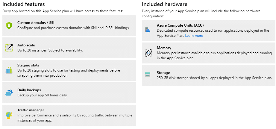 azure app services settings scale up app service plan included features p2v2 blog vinicius deschamps