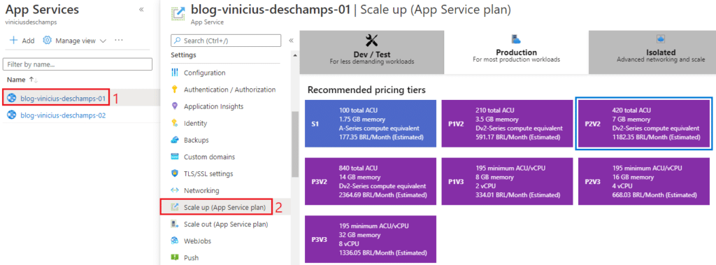 azure app services settings scale up app service plan pricing tiers blog vinicius deschamps
