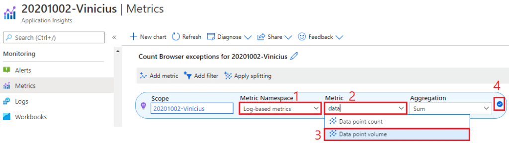 azure application insights metric namespace metric data point volume blog vinicius deschamps