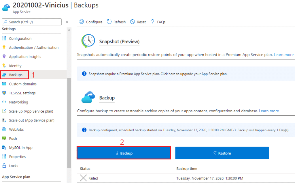 azure app service backups backup after backup filter blog vinicius deschamps