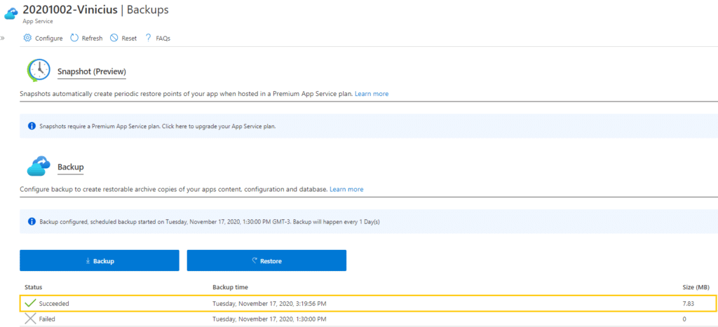 azure app service backups backup succeeded after backup filter blog vinicius deschamps