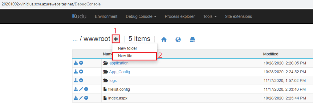 azure app service kudu add new file blog vinicius deschamps