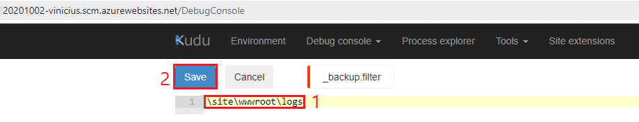 azure app service kudu edit backup filter add exclusion blog vinicius deschamps