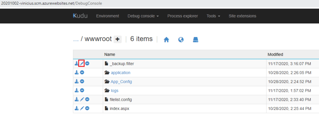 azure app service kudu edit backup filter blog vinicius deschamps