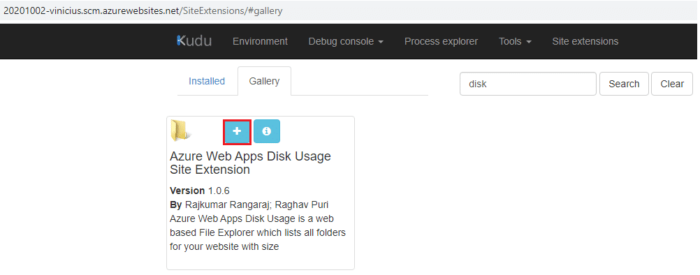 azure app service kudu site extensions azure web apps disk usage site extension add blog vinicius deschamps