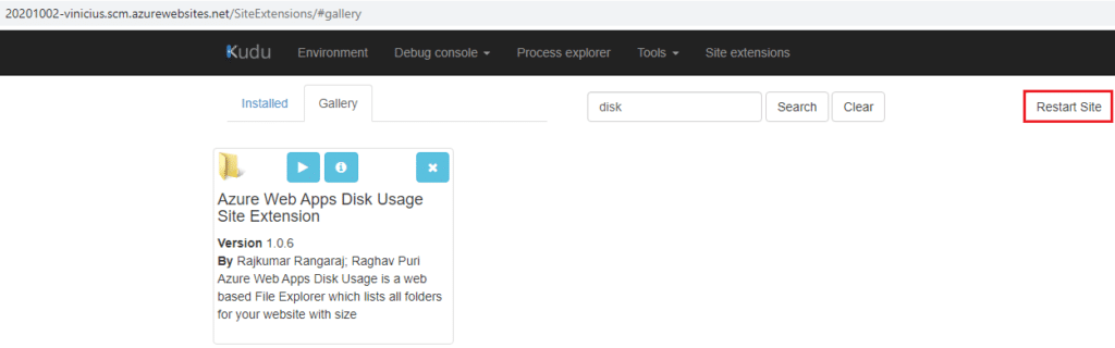 azure app service kudu site extensions restart app service blog vinicius deschamps