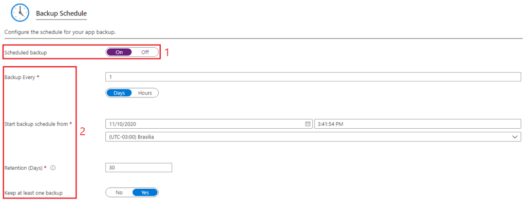 azure app services backup configuration backup schedule configure the schedule for your app backup blog vinicius deschamps