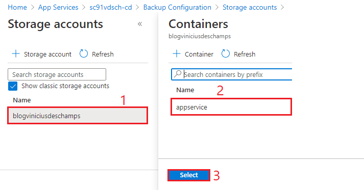 azure app services backup configuration backup storage storage accounts containers blog vinicius deschamps