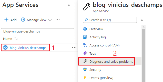 azure app services diagnose and solve problems blog vinicius deschamps